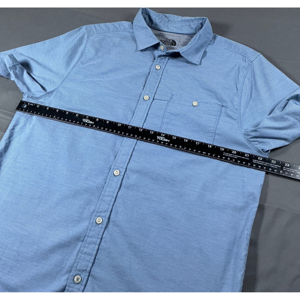 The North Face Mens Blue Micro Stripe Short Sleeve Button Down Shirt Large L - Picture 3 of 10